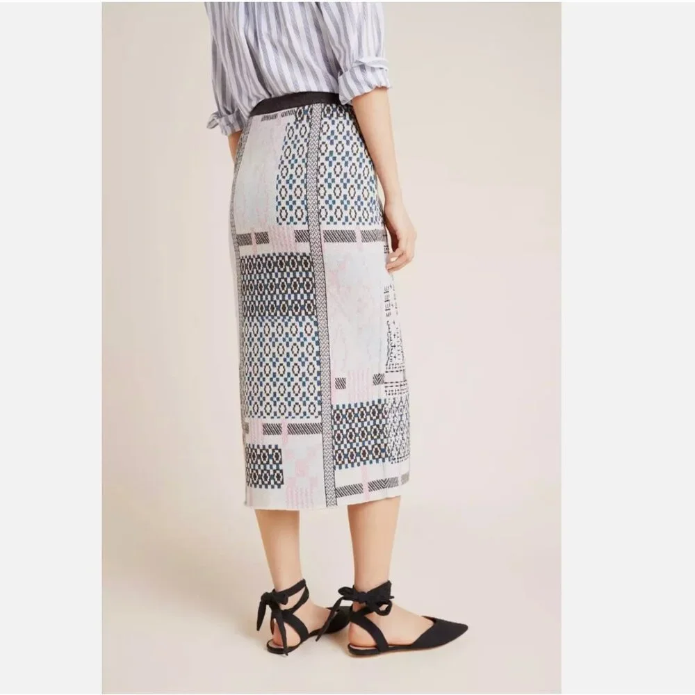 Anthropologie Avery Pencil Skirt Cashmere Wool Knit Embroidered Midi New $198 S - Picture 4 of 13